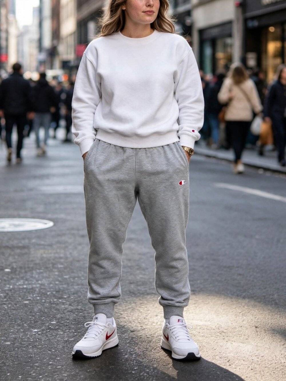 Champion Men's Size M Light Gray Jogger Sweatpants Logo Athletic Fleece Pants